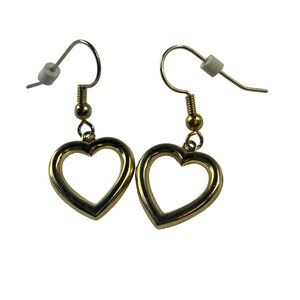 Heart Shape Dangle Earrings Pierced Hooks Womens Jewelry Light Weight Gold Color